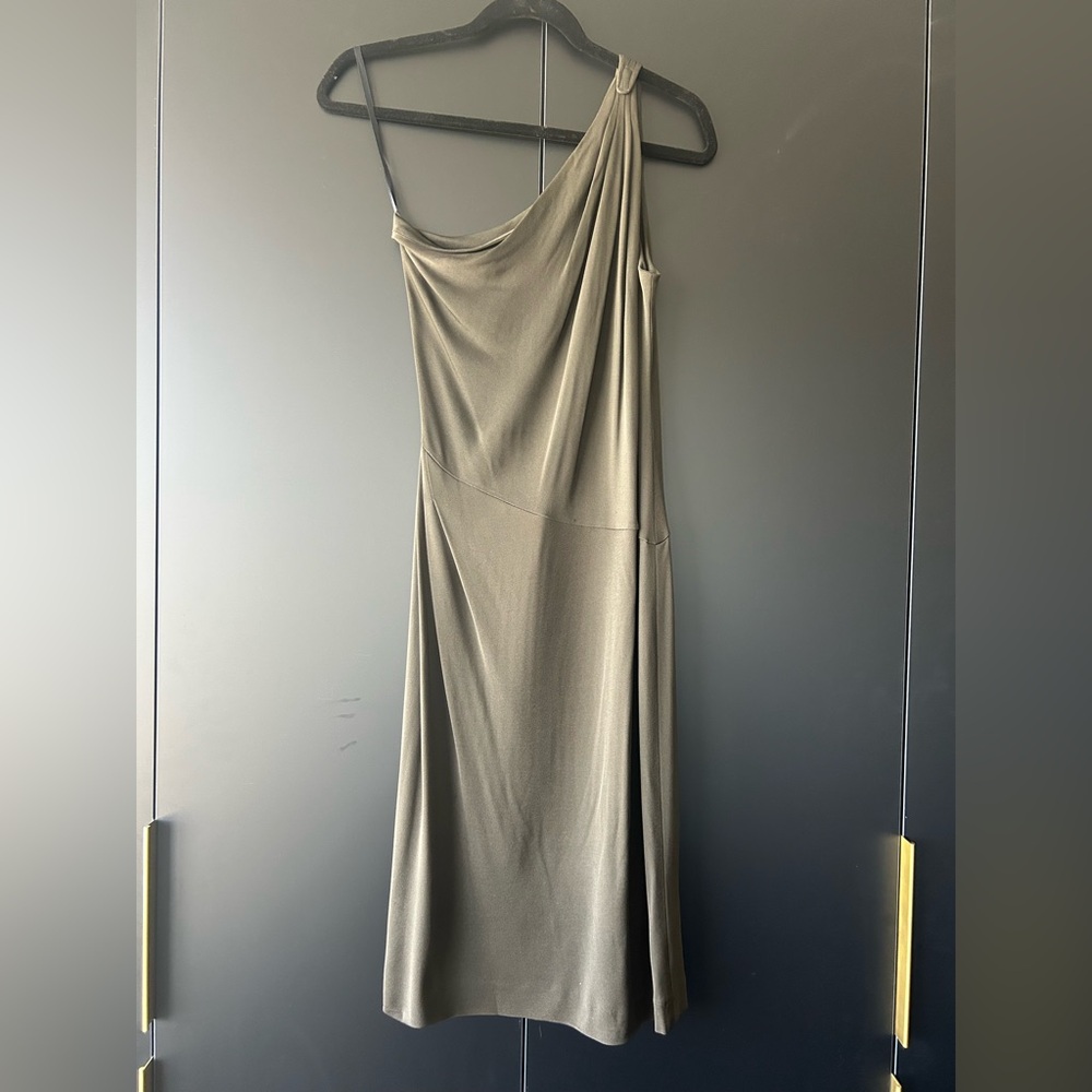 Narciso Rodriguez Olive Green Mid Length One Shoulder Dress